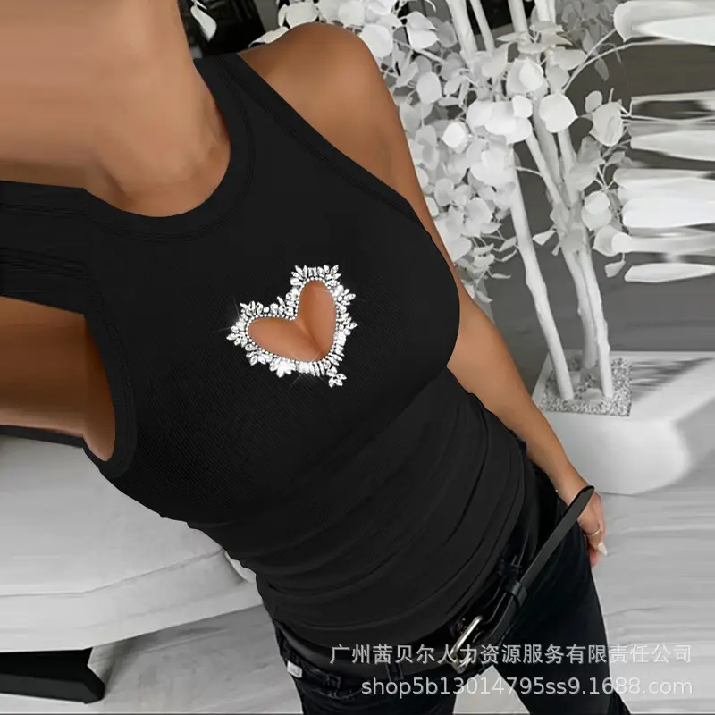 Black Hollow Sleeveless Top with Lip Print Design - Image 5