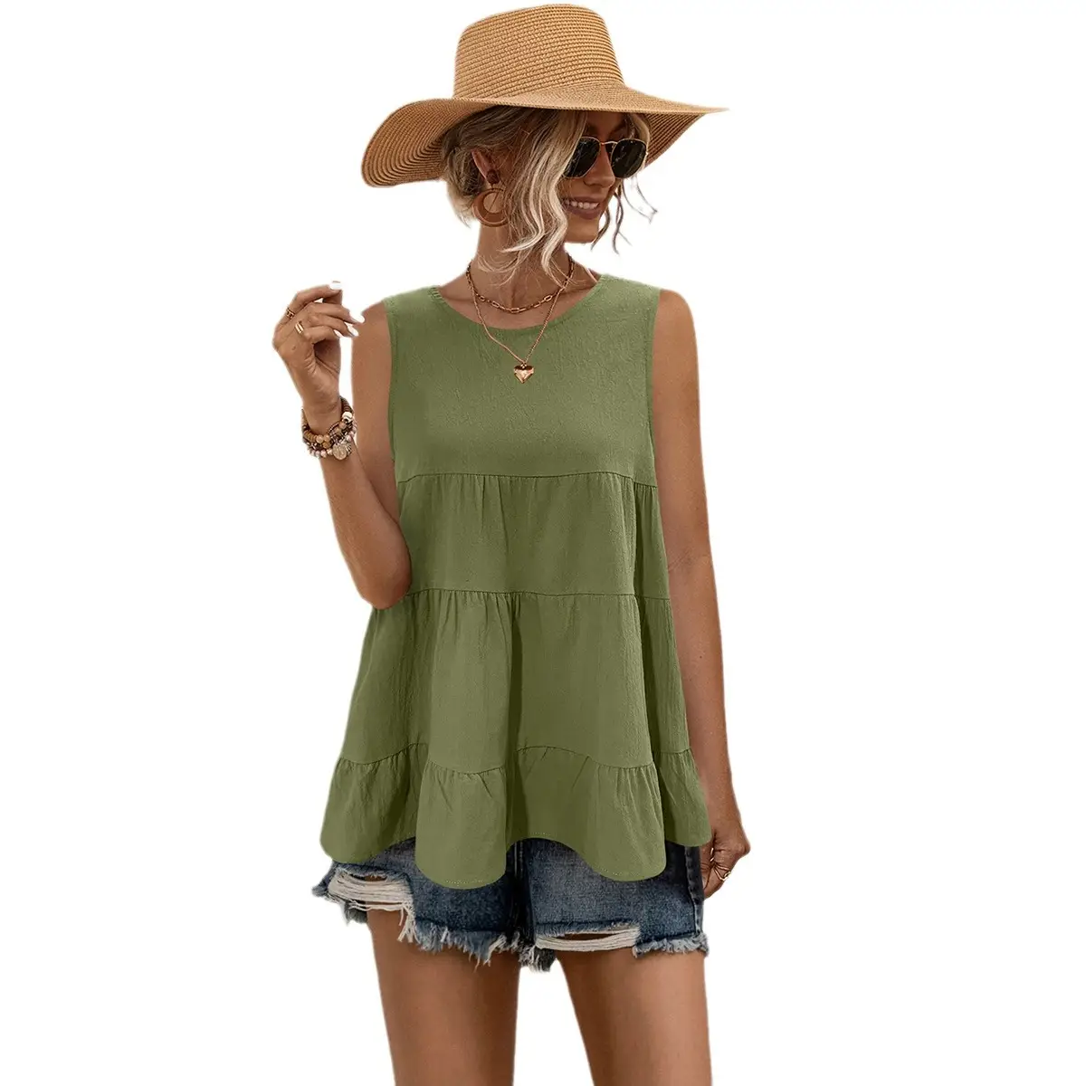 Orange Sleeveless Round Neck Vest Top for Women - Image 10