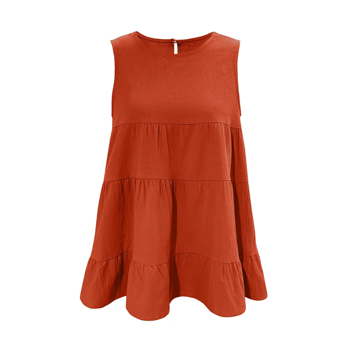 Orange Sleeveless Round Neck Vest Top for Women — feature 15