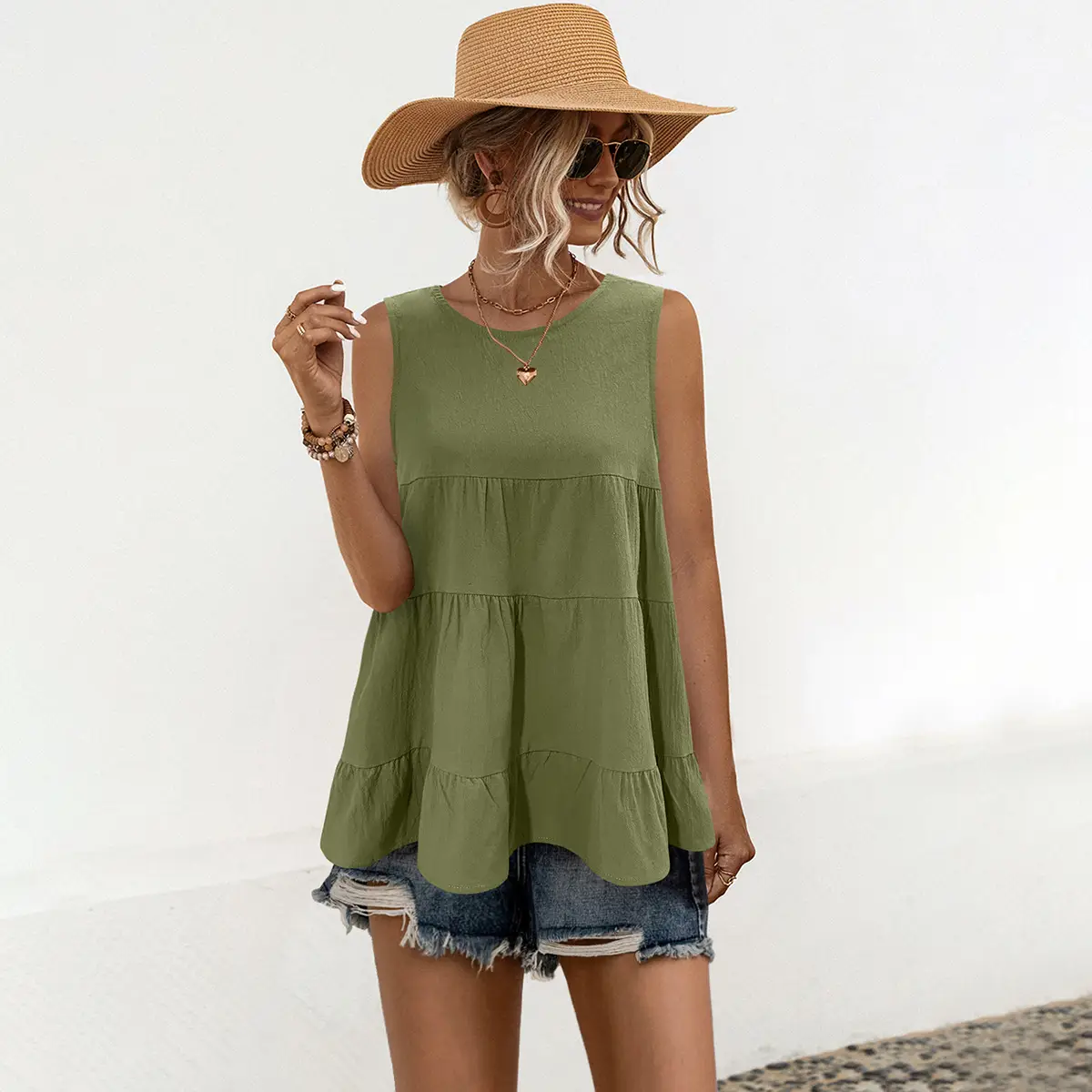 Orange Sleeveless Round Neck Vest Top for Women — feature 18