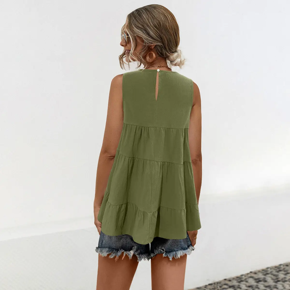 Orange Sleeveless Round Neck Vest Top for Women — feature 19