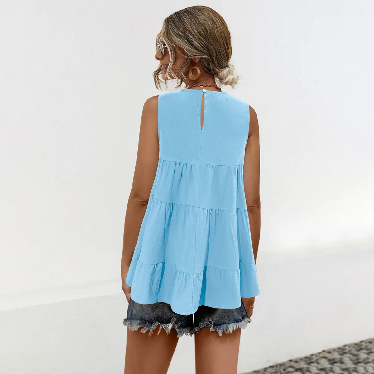 Orange Sleeveless Round Neck Vest Top for Women — feature 24