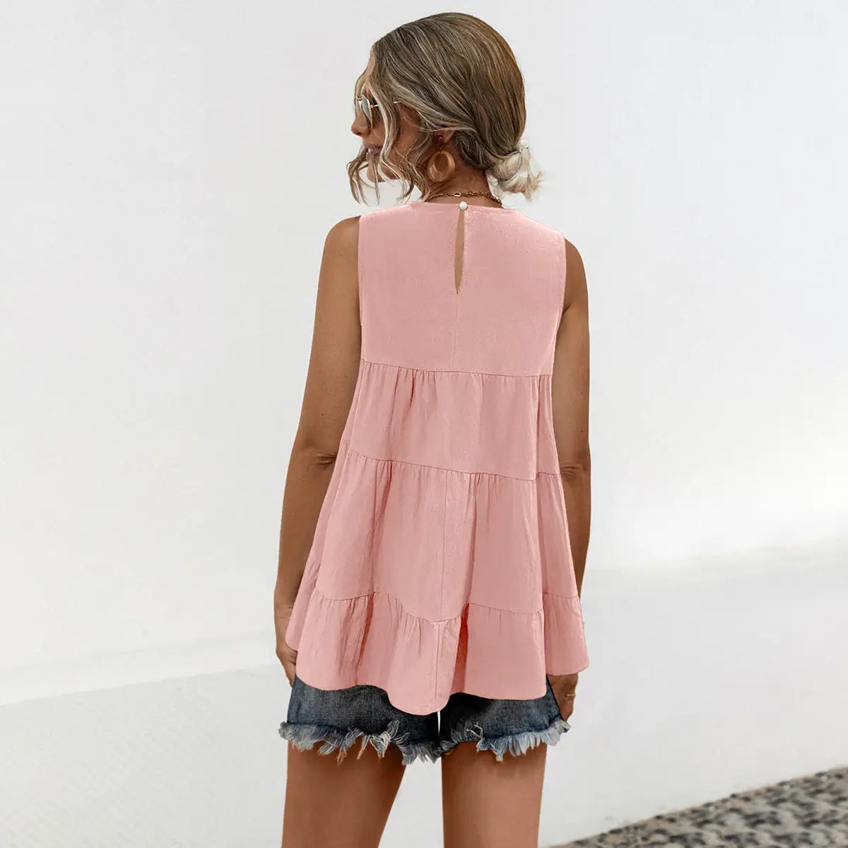 Orange Sleeveless Round Neck Vest Top for Women — feature 4