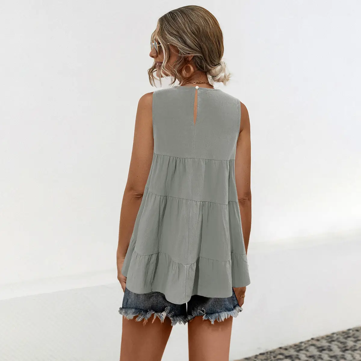 Orange Sleeveless Round Neck Vest Top for Women — feature 9