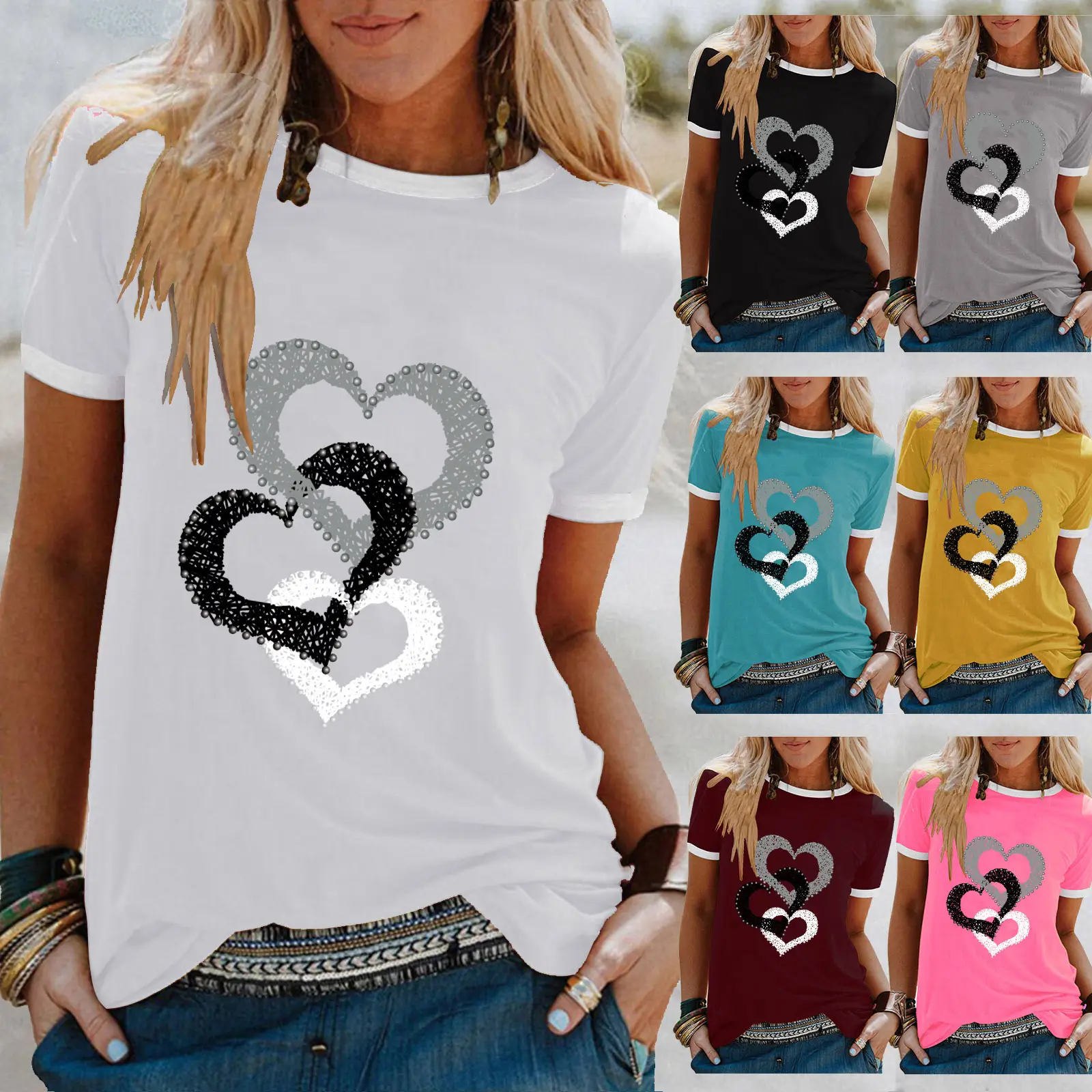 Women Cross Heart Print T-Shirt Maroon 2025 - Image 8