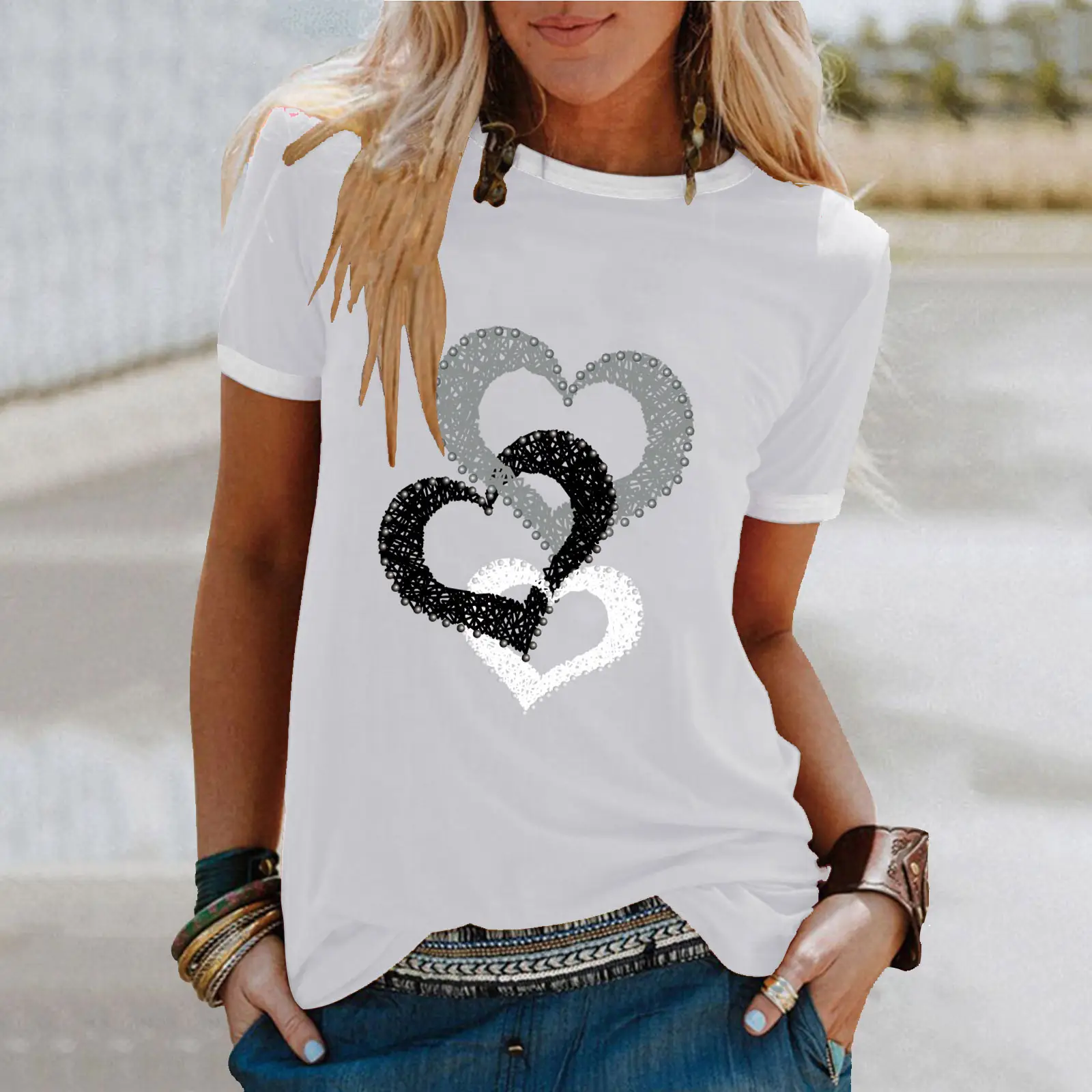 Women Cross Heart Print T-Shirt Maroon 2025 - Image 9