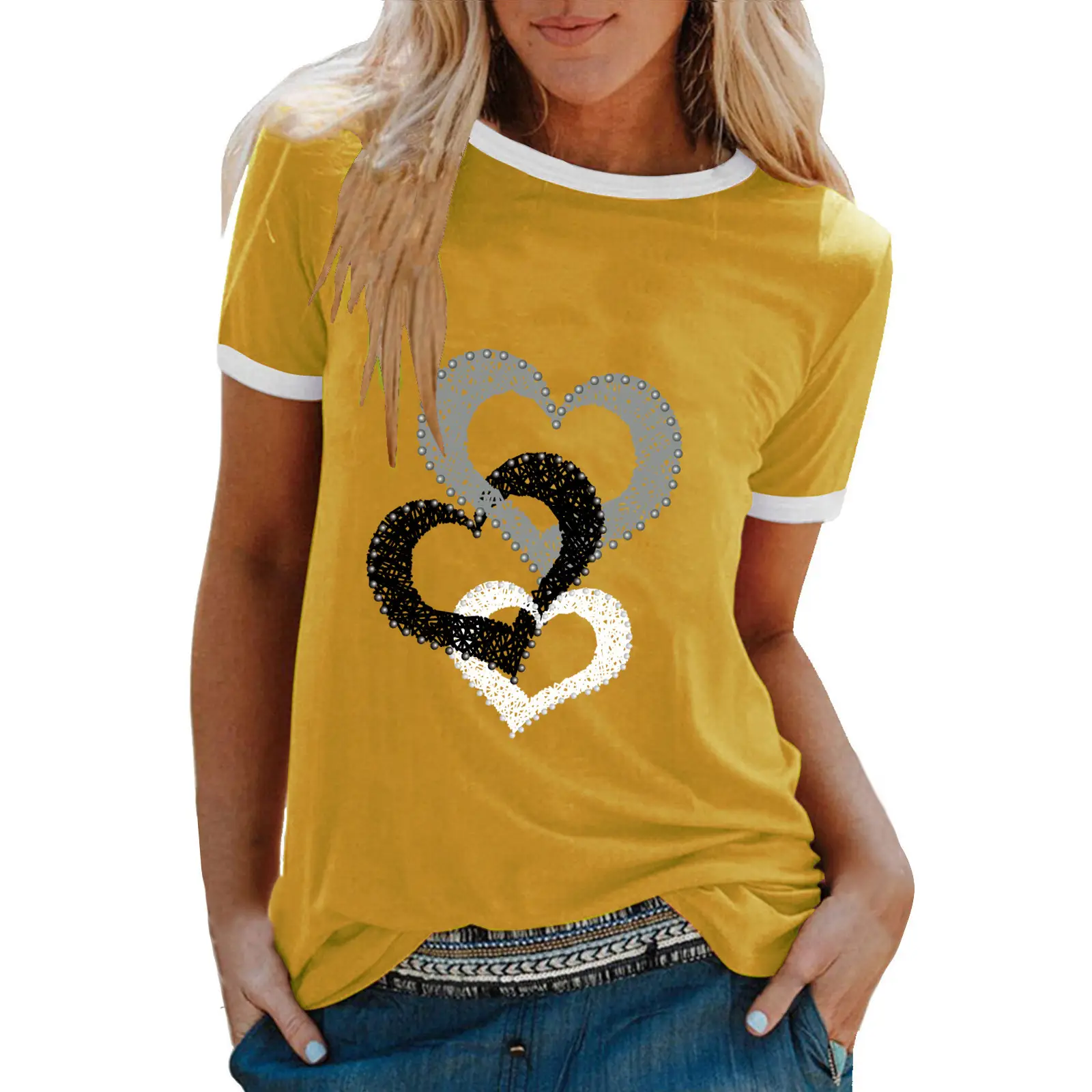 Women Cross Heart Print T-Shirt Maroon 2025 - Image 3