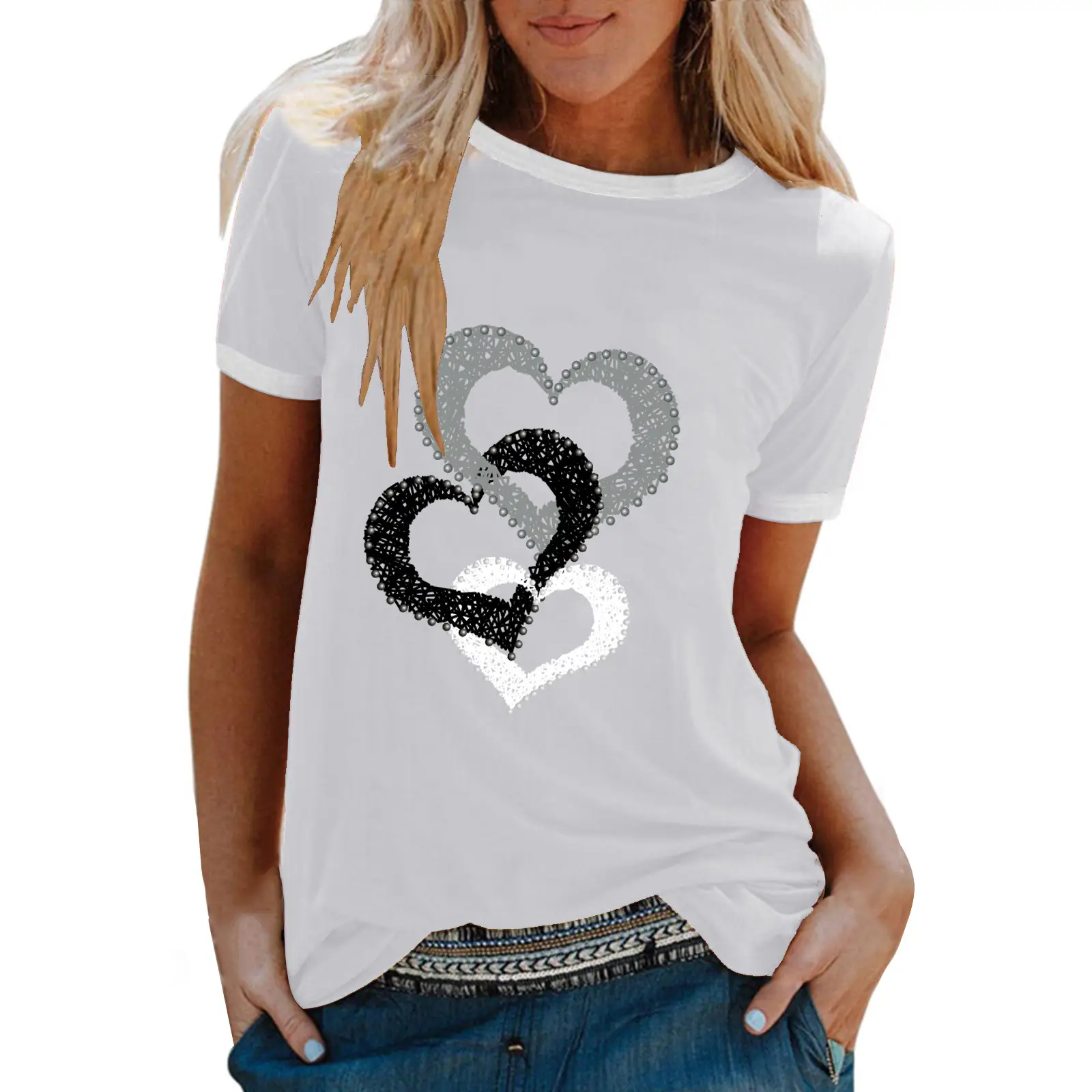 Women Cross Heart Print T-Shirt Maroon 2025 - Image 4