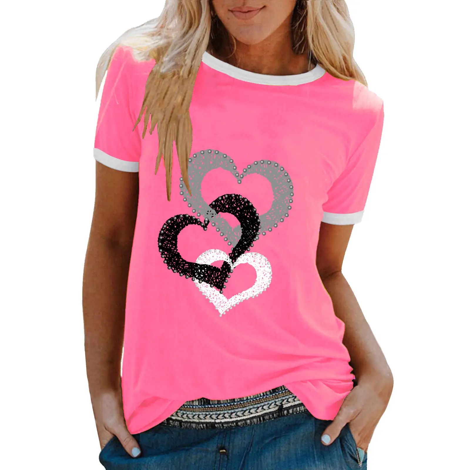 Women Cross Heart Print T-Shirt Maroon 2025 - Image 5