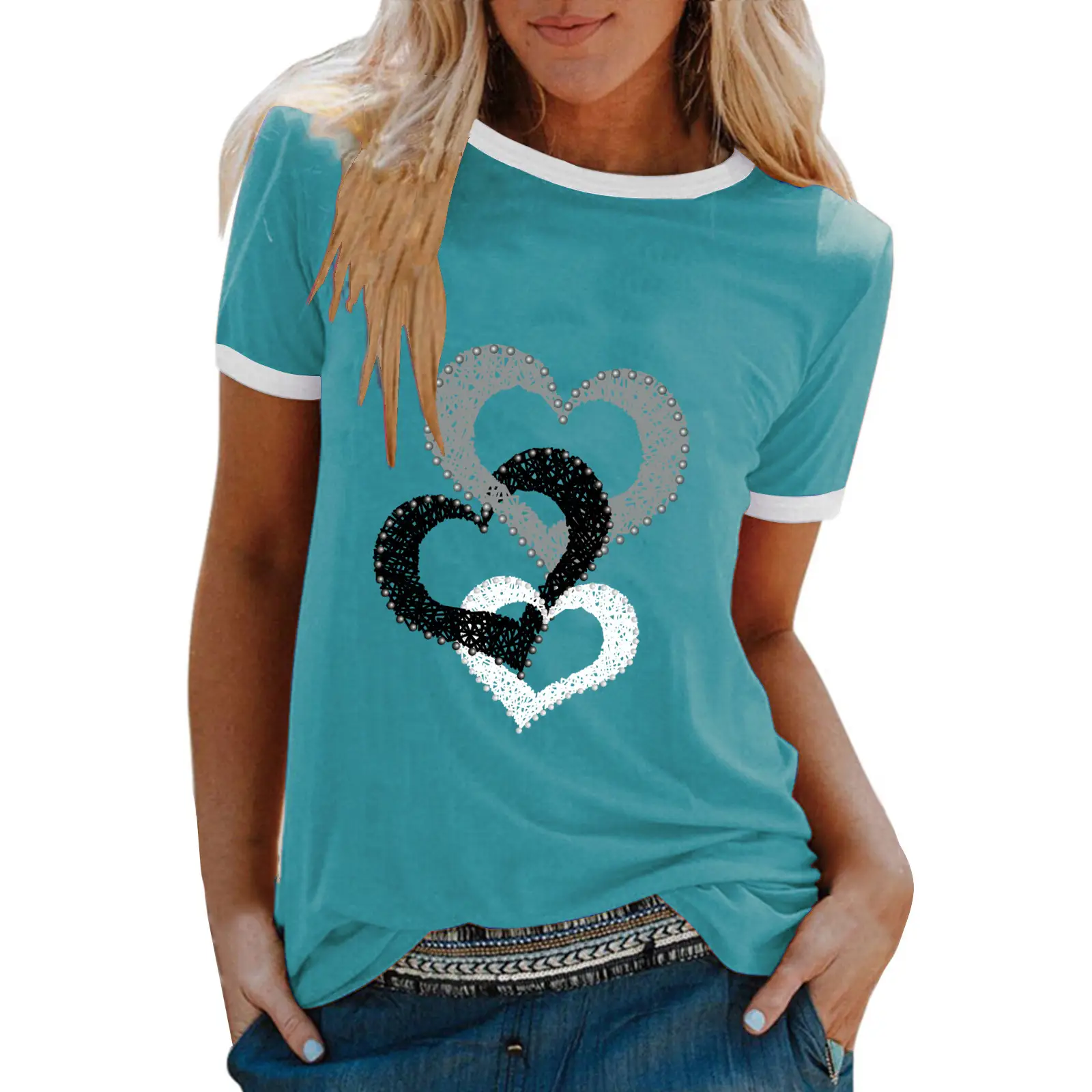 Women Cross Heart Print T-Shirt Maroon 2025 - Image 7