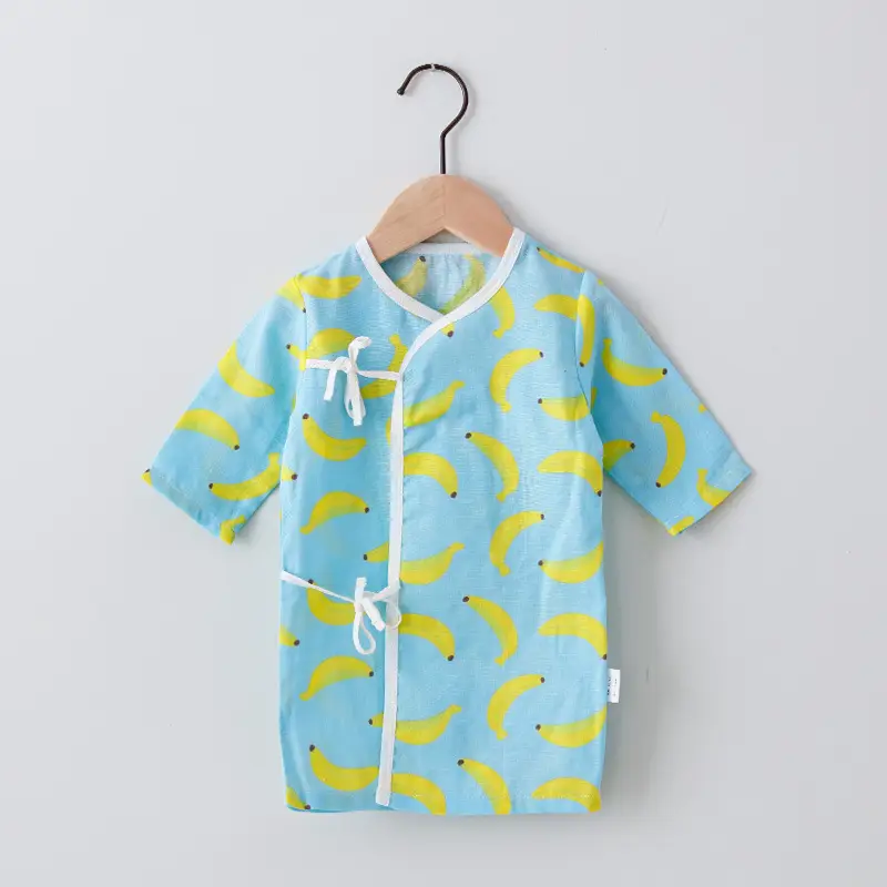 Baby Nightgown Summer Light Blue Banana Print One-Piece Pajamas - Image 6