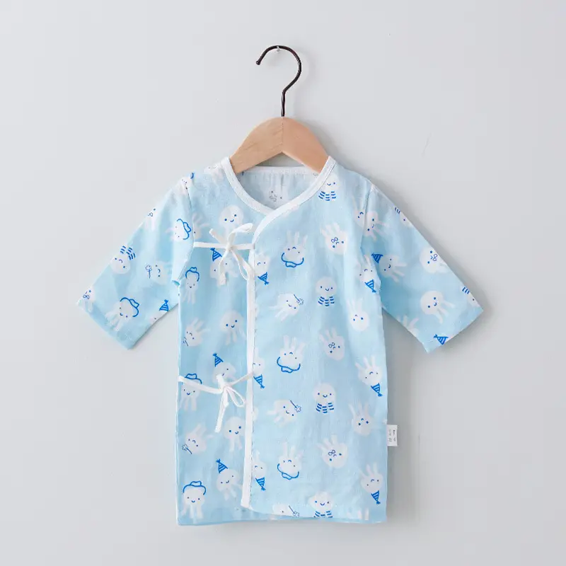 Baby Nightgown Summer Light Blue Banana Print One-Piece Pajamas - Image 4