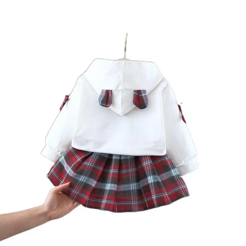 Girls Bear Plaid Hoodie & Skirt Set Spring Autumn - Image 7