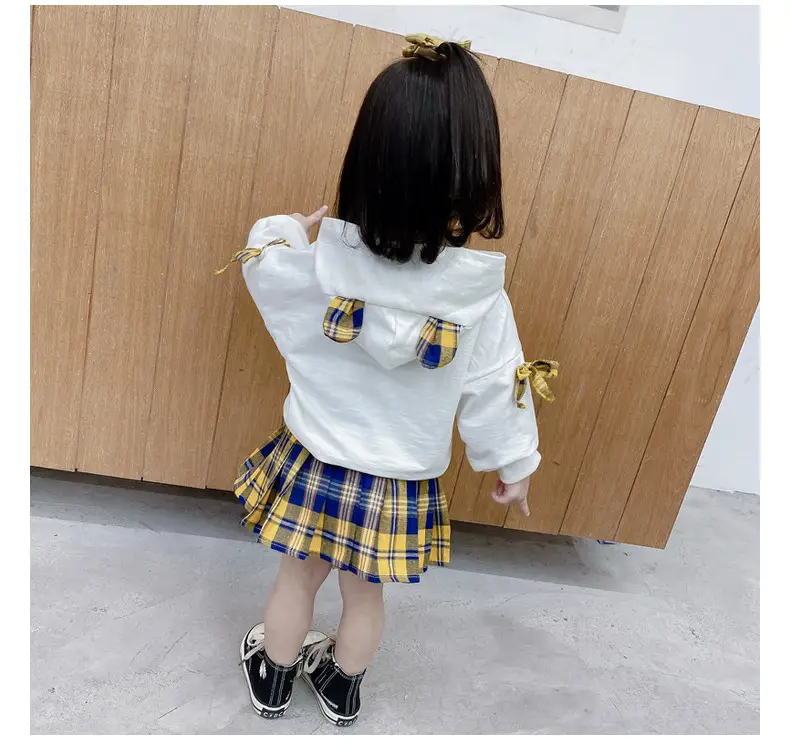 Girls Bear Plaid Hoodie & Skirt Set Spring Autumn — feature 6