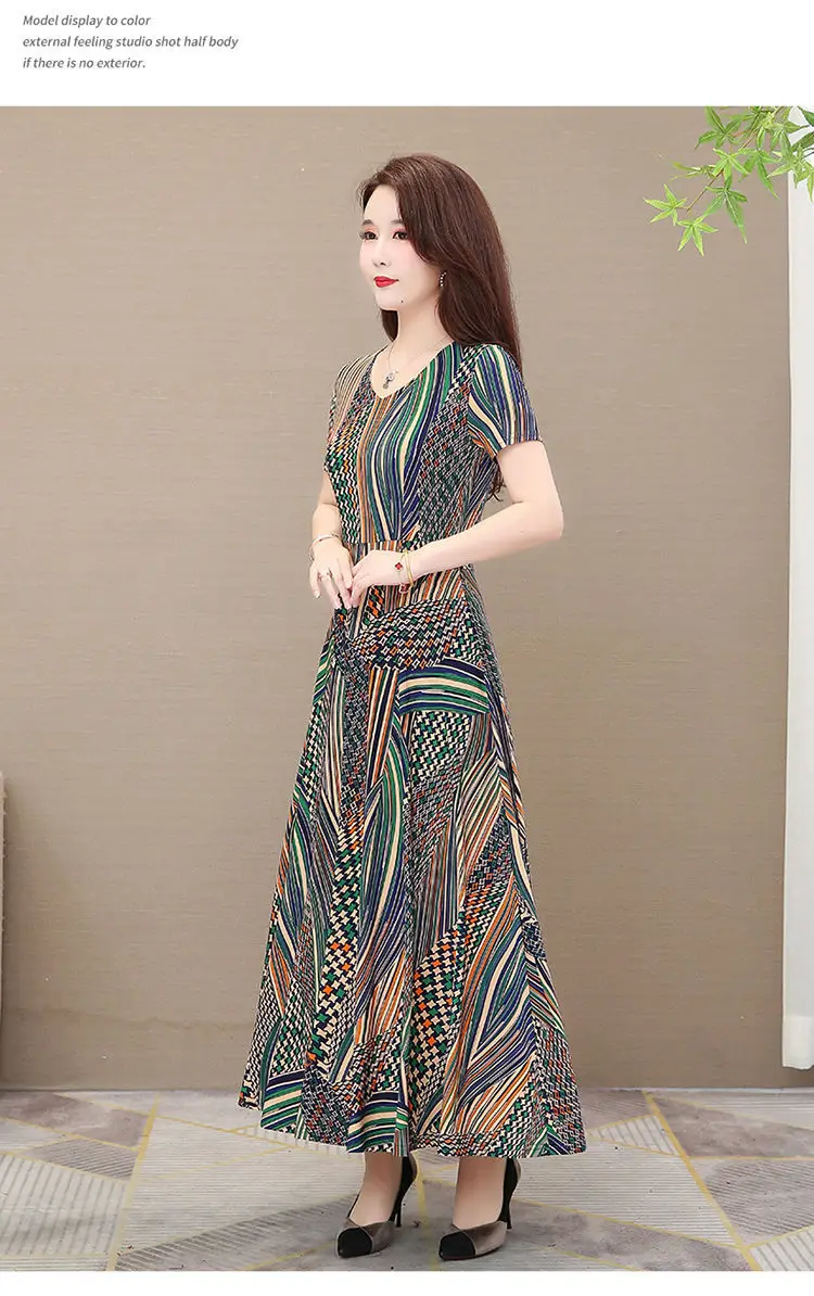 2021 Summer Long Ice Silk Dress Large Swing Elegant Over-the-Knee — feature 10