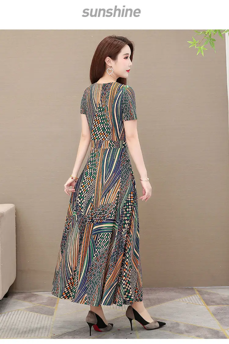 2021 Summer Long Ice Silk Dress Large Swing Elegant Over-the-Knee — feature 11
