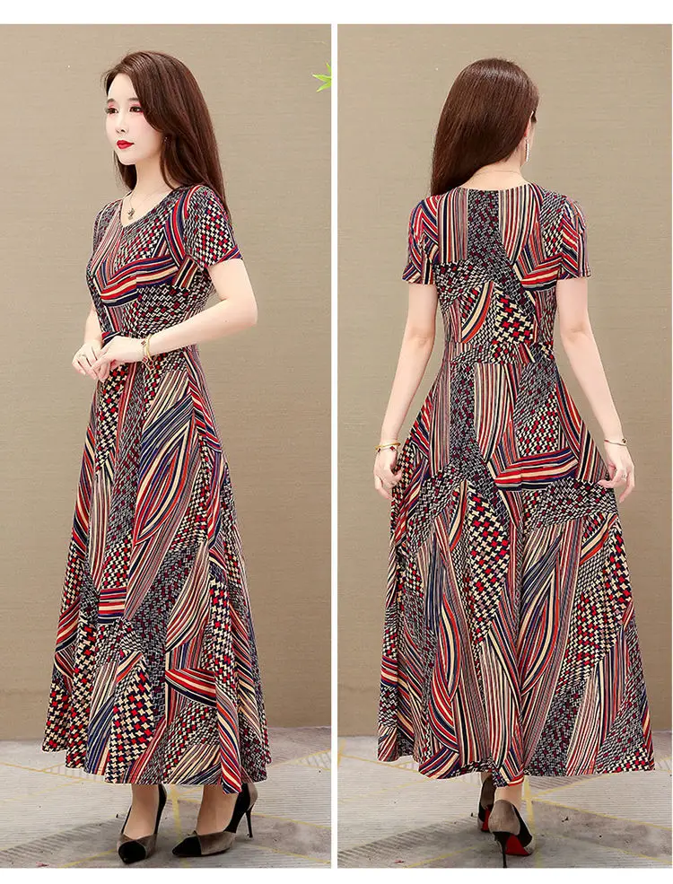 2021 Summer Long Ice Silk Dress Large Swing Elegant Over-the-Knee — feature 12