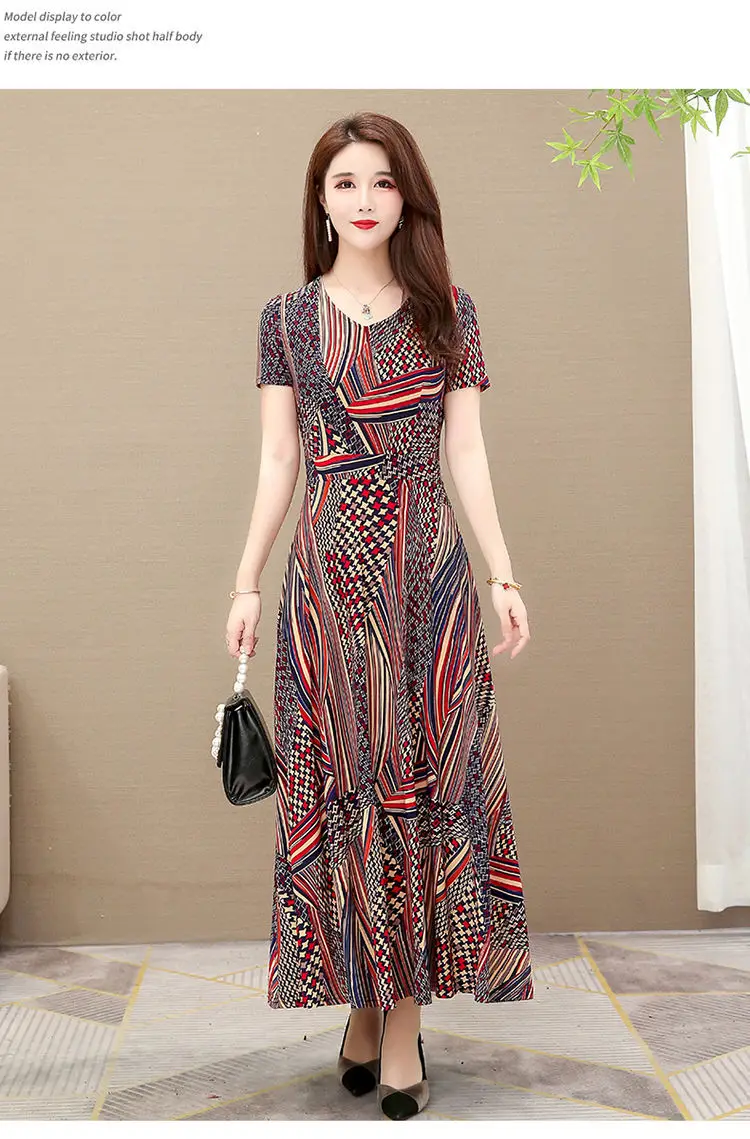 2021 Summer Long Ice Silk Dress Large Swing Elegant Over-the-Knee — feature 13