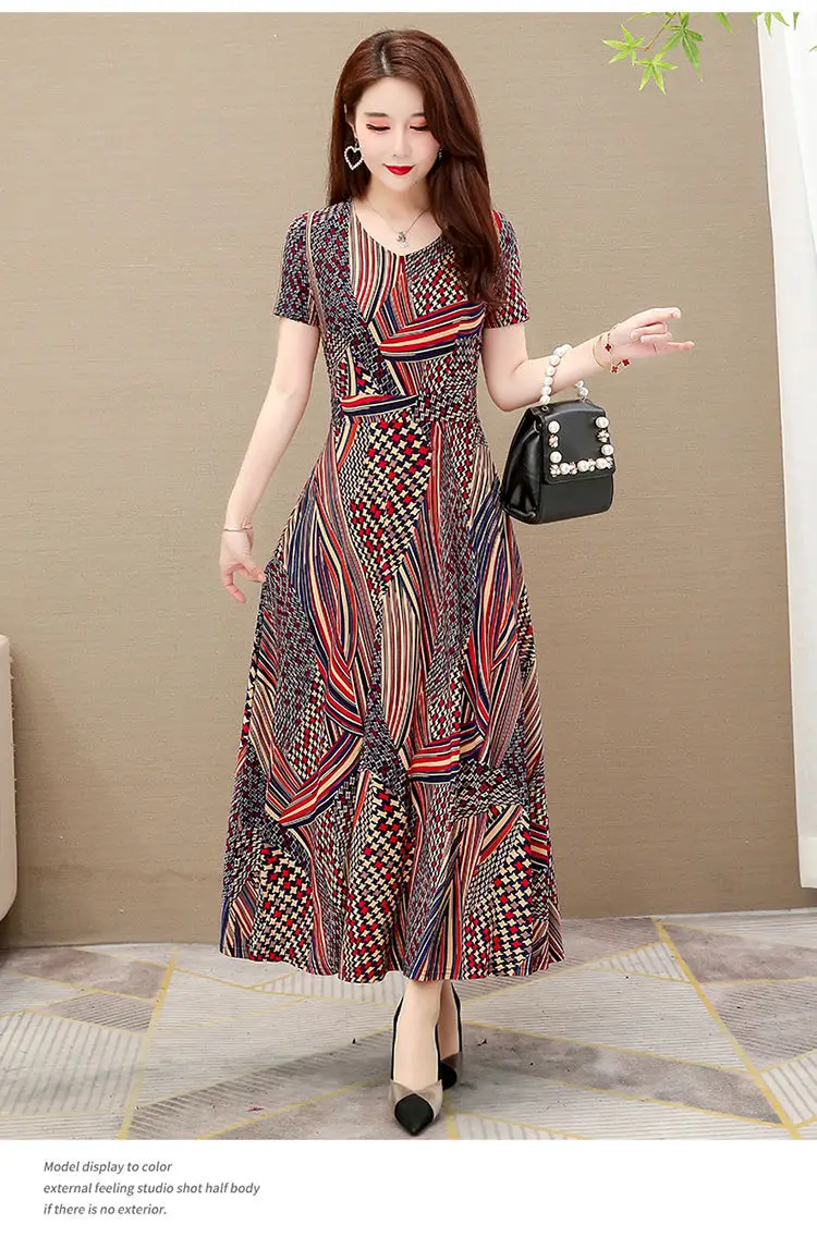 2021 Summer Long Ice Silk Dress Large Swing Elegant Over-the-Knee — feature 14