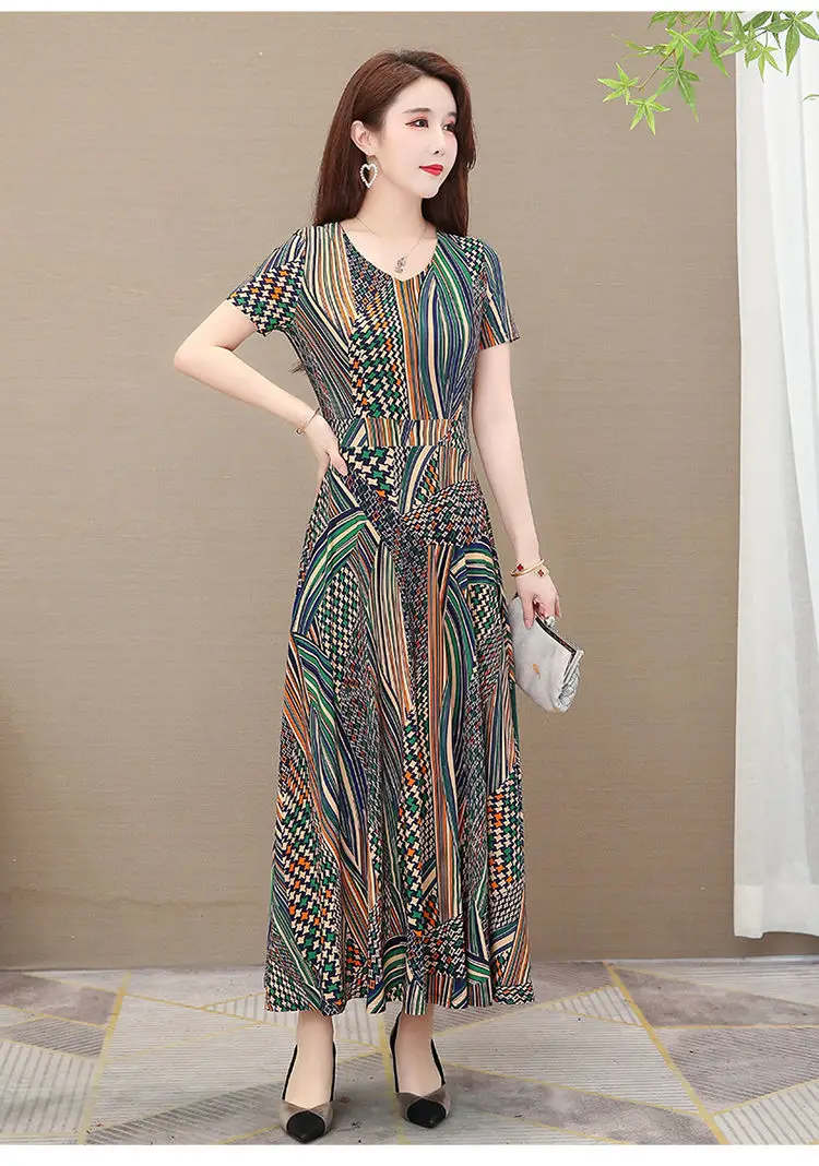 2021 Summer Long Ice Silk Dress Large Swing Elegant Over-the-Knee — feature 9