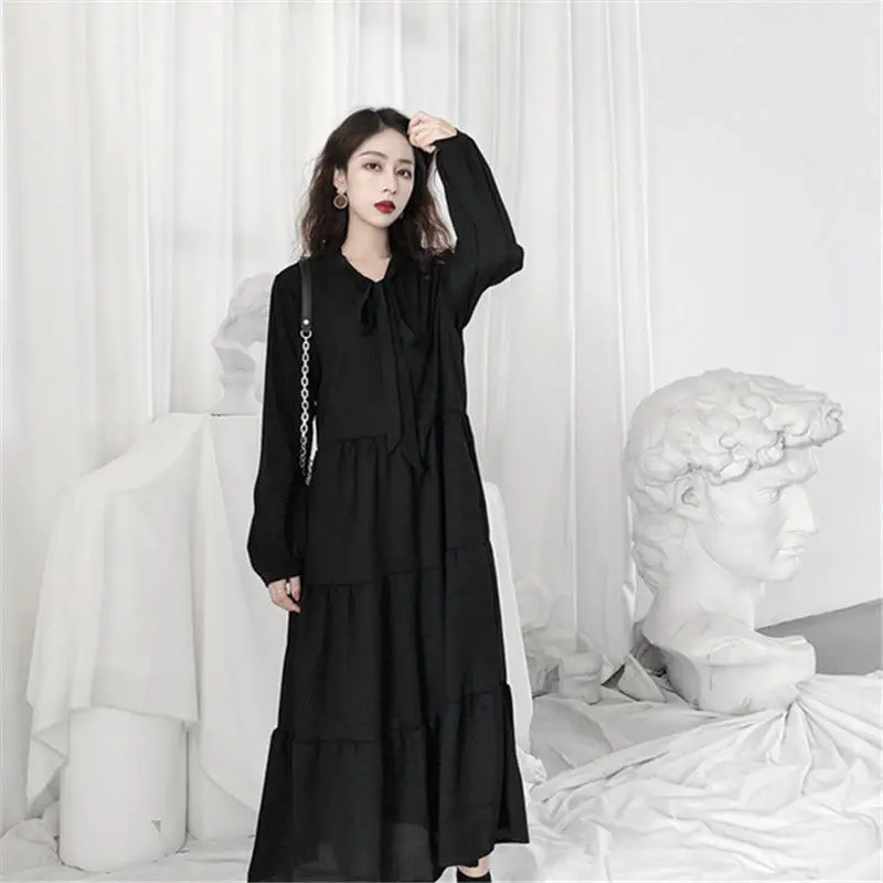 Black French Style Chiffon Dress Women 2023 Spring - Image 4