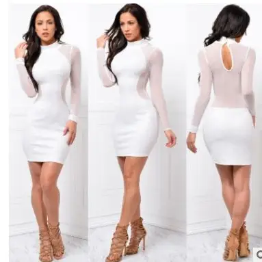 2025 Sexy Long Sleeve Mesh Dress White Red Black - Image 6