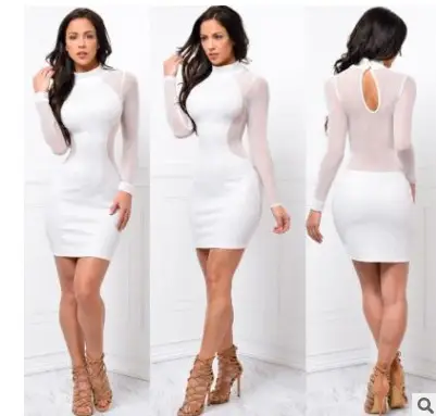 2025 Sexy Long Sleeve Mesh Dress White Red Black — feature 4