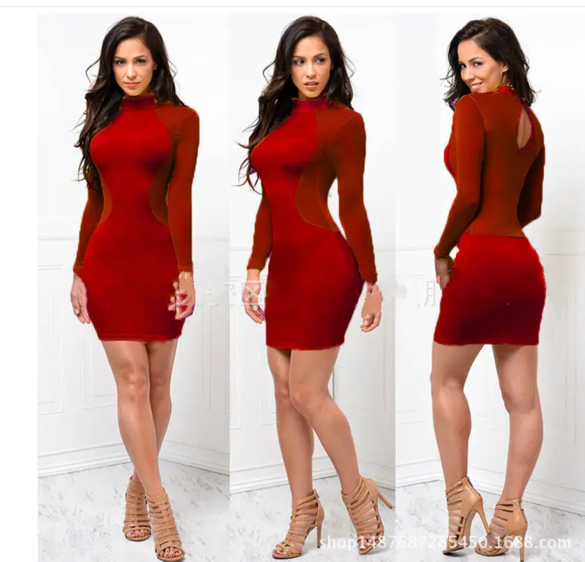 2025 Sexy Long Sleeve Mesh Dress White Red Black - Image 2