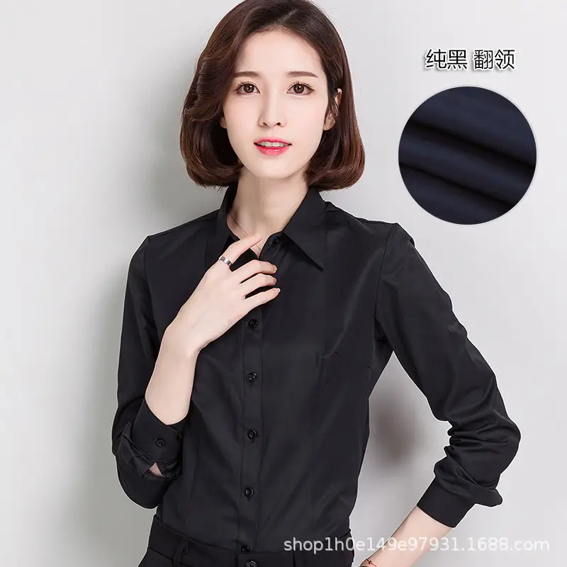 Women's Black Button-Down Shirt Long Sleeve Loose Fit - Image 8