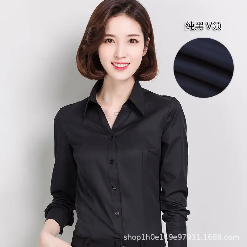 Women's Black Button-Down Shirt Long Sleeve Loose Fit - Image 9