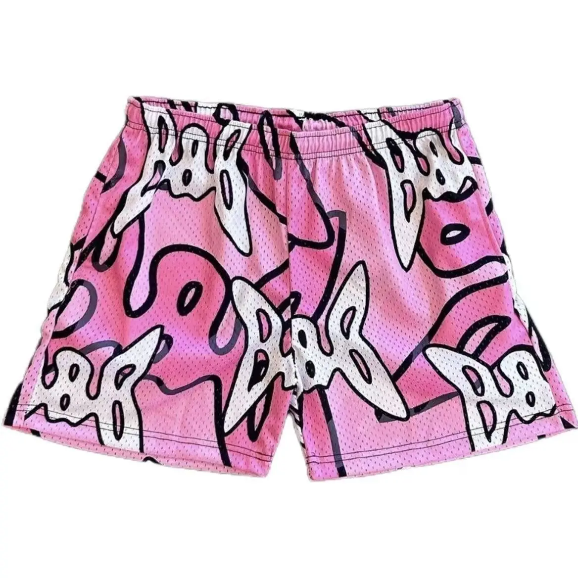 Hip-Hop Printed Shorts for Men Large Blue White - Image 2