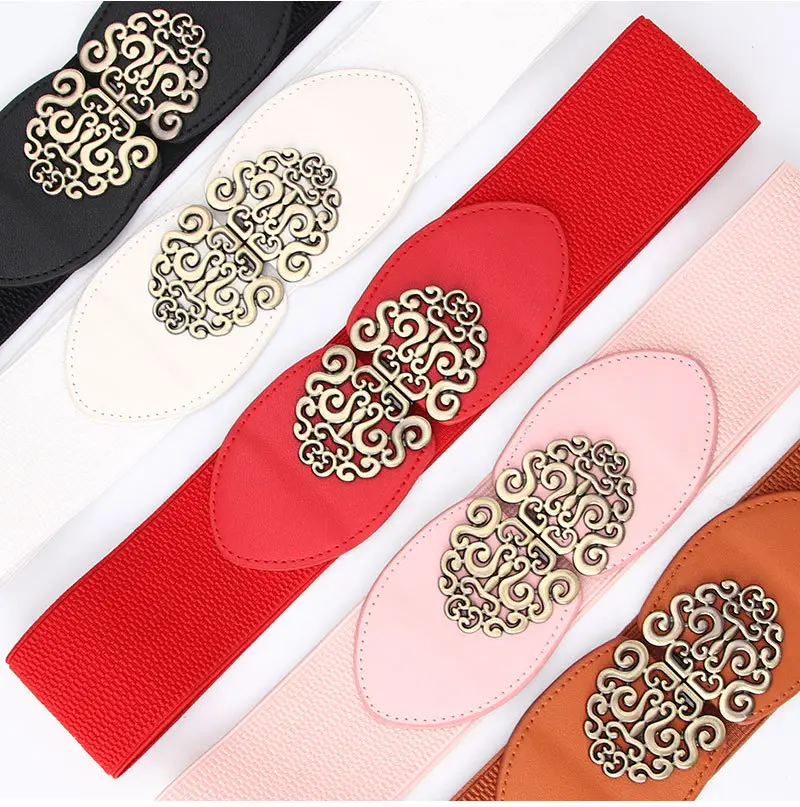 Red Wide Belt with Embroidered Decor for Women - Image 8