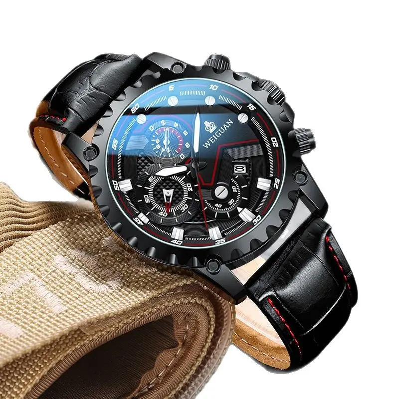 Men's Blue Mechanical Chronograph Watch with Leather Strap - Image 10