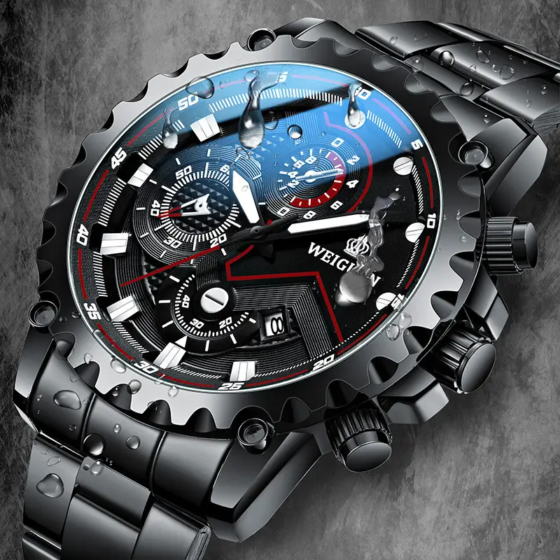 Men's Blue Mechanical Chronograph Watch with Leather Strap - Image 3