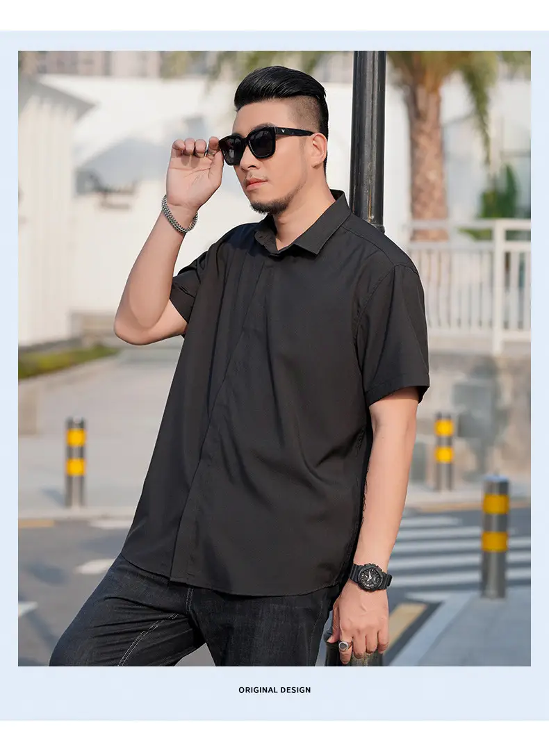 Men's Black Slim Fit Short Sleeve Shirt — feature 13