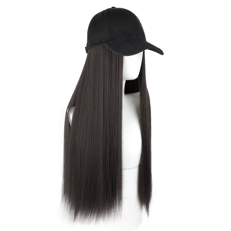 Long Hair Wig All-in-One Women's Black Cap - Image 5