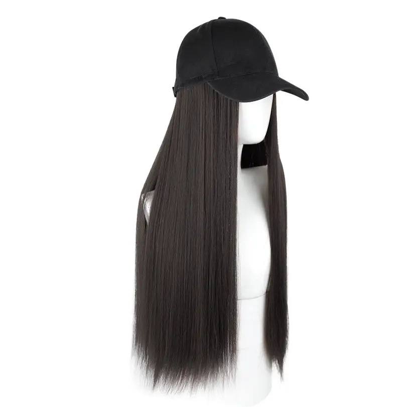 Long Hair Wig All-in-One Women's Black Cap