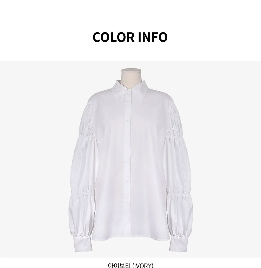 White Elastic Puff Sleeve Lapel Shirt for Women — feature 20