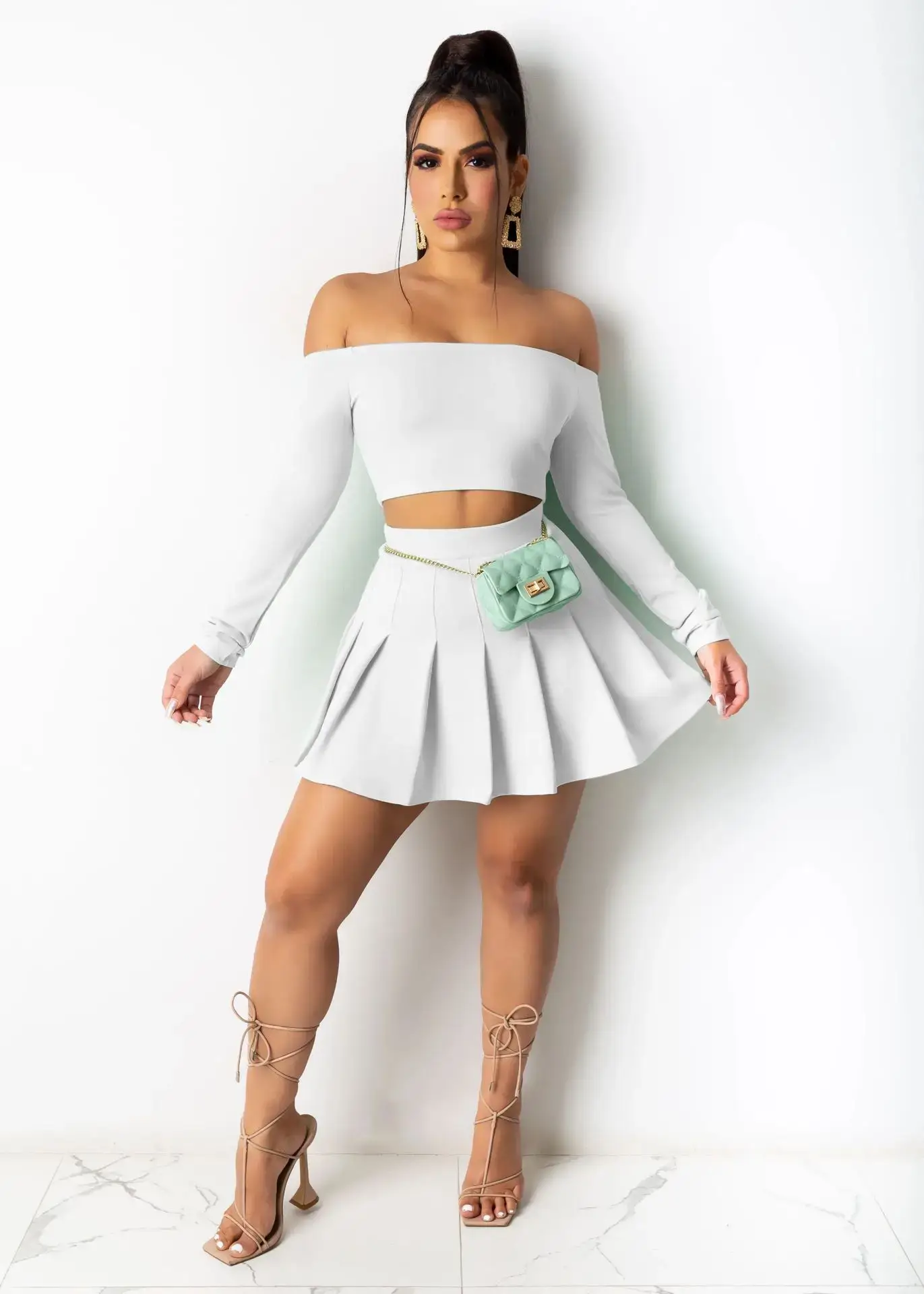 White Off-shoulder Crossbody Set for Women