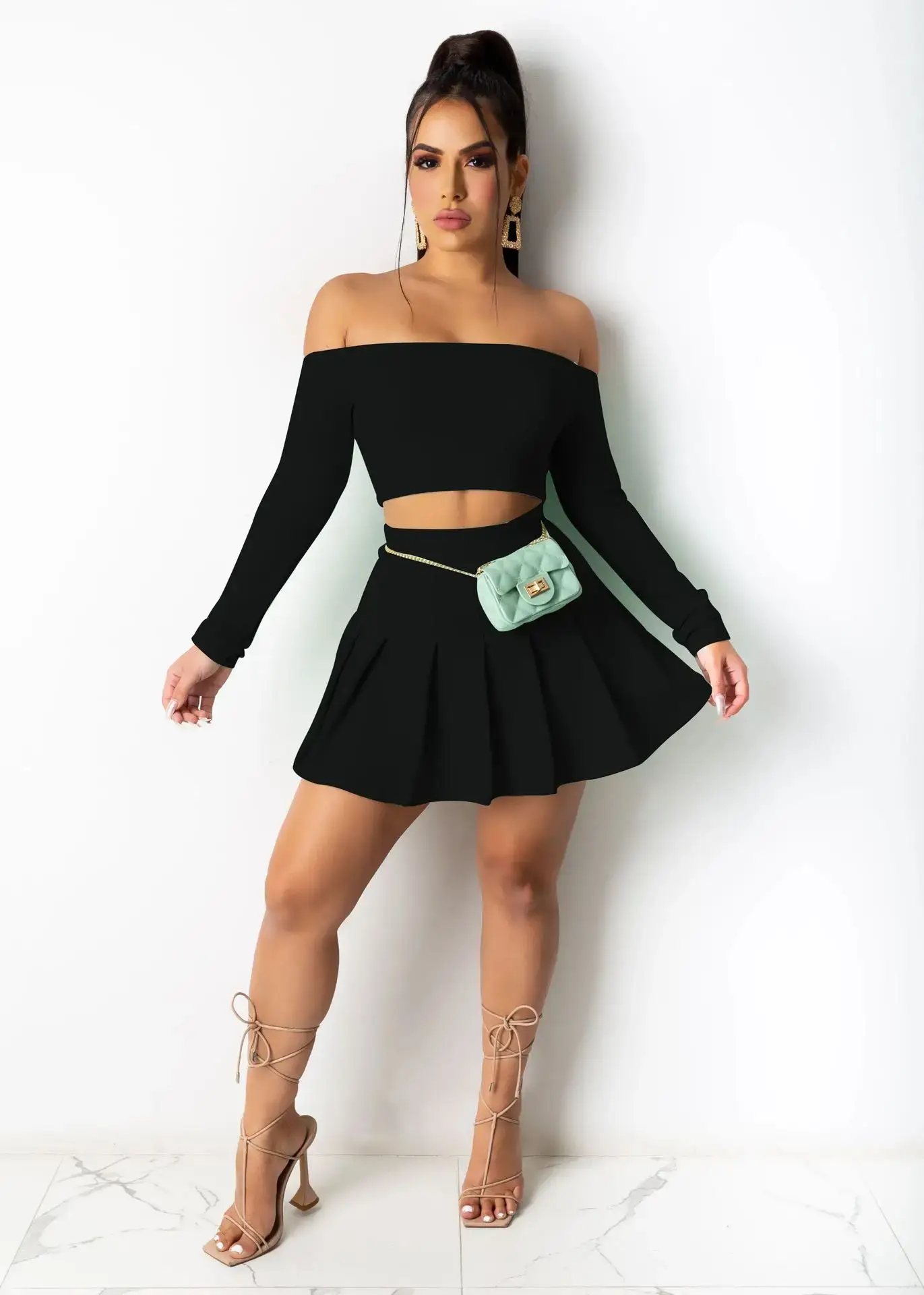 White Off-shoulder Crossbody Set for Women
