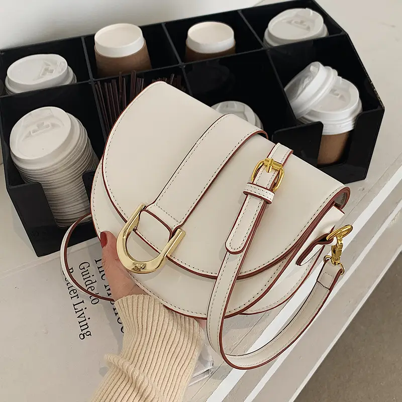 White Textured Saddle Bag for Women Shoulder Crossbody - Image 6