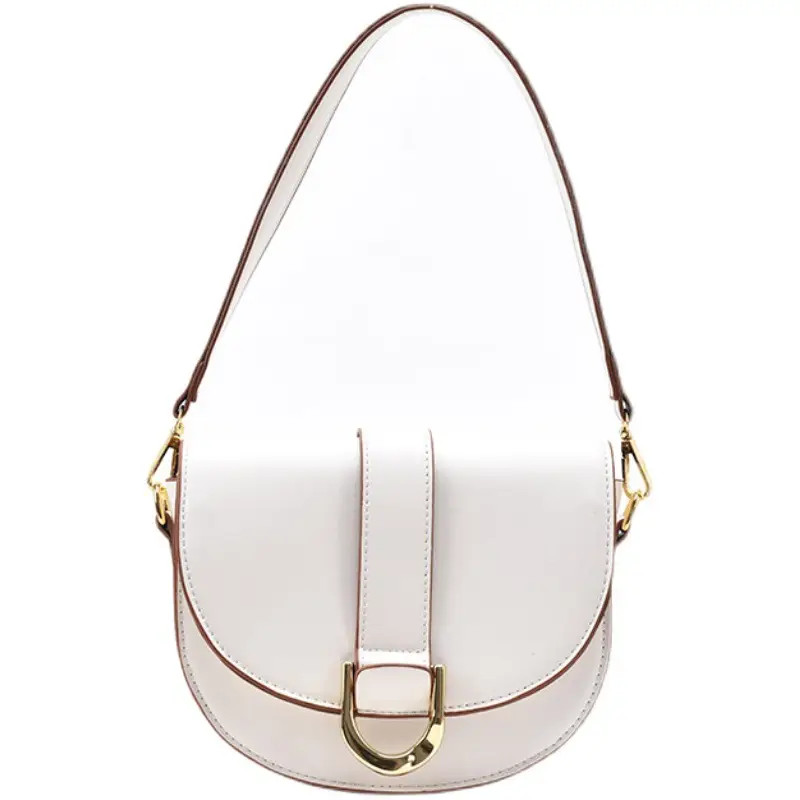 White Textured Saddle Bag for Women Shoulder Crossbody - Image 9
