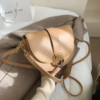 White Textured Saddle Bag for Women Shoulder Crossbody - Image 2