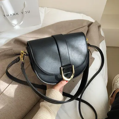 White Textured Saddle Bag for Women Shoulder Crossbody - Image 3