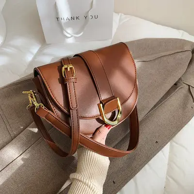 White Textured Saddle Bag for Women Shoulder Crossbody - Image 4