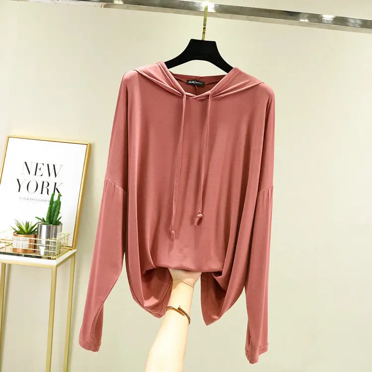 Black Hooded T-Shirt Women Spring Casual Large Loose Fit