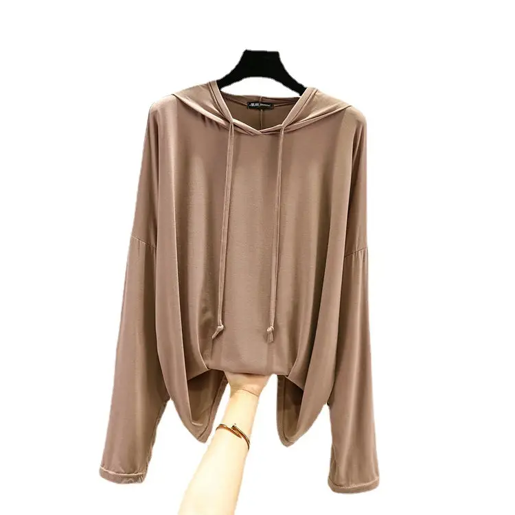 Black Hooded T-Shirt Women Spring Casual Large Loose Fit