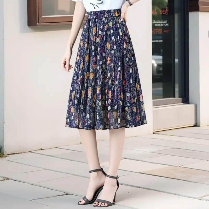 Plus Size Floral Chiffon A-Line Skirt 2024 - Image 5