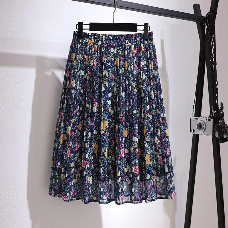Plus Size Floral Chiffon A-Line Skirt 2024 - Image 2