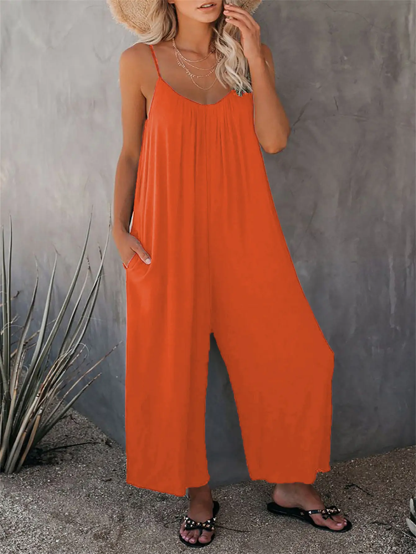 Women's Orange Loose Fit Jumpsuit Pants Set - Image 10